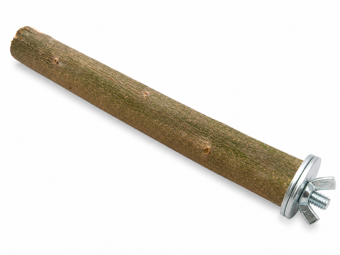 Percha natural para jaulas y voladeras con arandelas y palomilla metálica