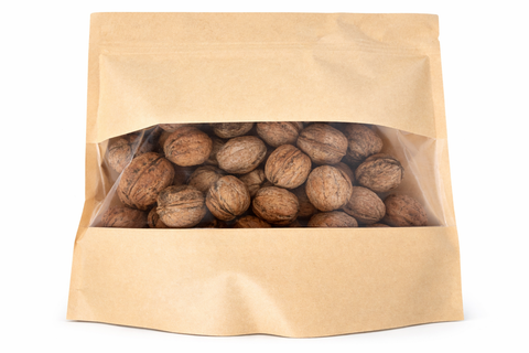 Bolsa de nueces naturales para loros en envase de papel kraft reciclable