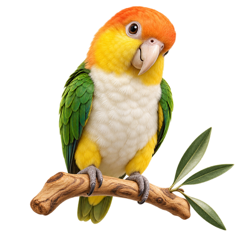 Caique sobre una rama de olivo